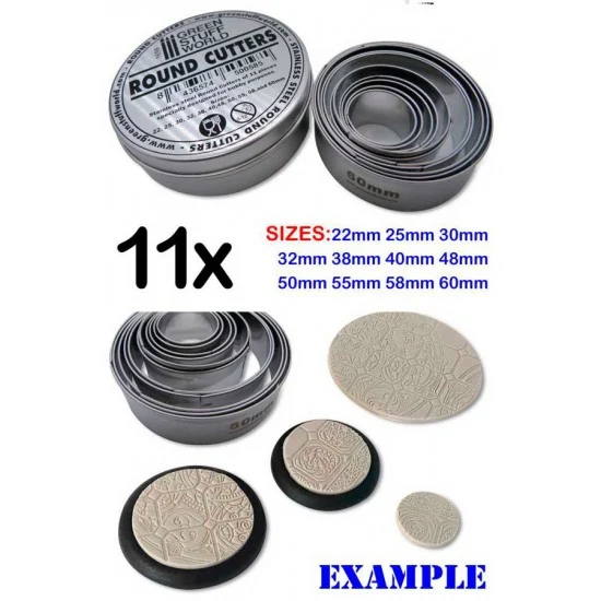 Green Stuff World 1699 Stainless Steel Round Cutters for Bases (11pcs: 22mm - 60mm)