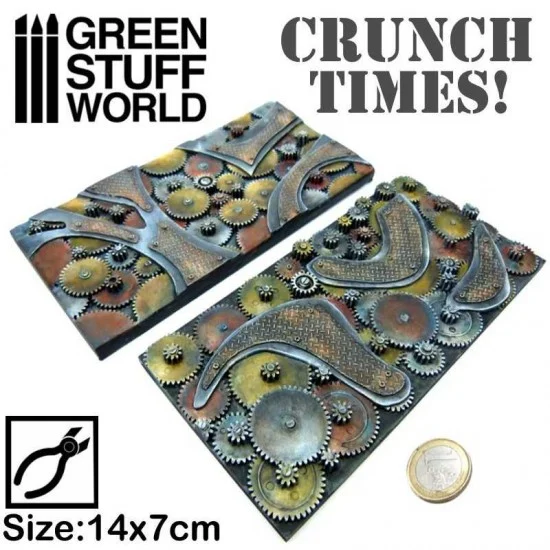 Green Stuff World 1896 Steampunk Wheels and Gears Scenery Base (2 resin plates in size 70x140mm) - Scenics & Diorama