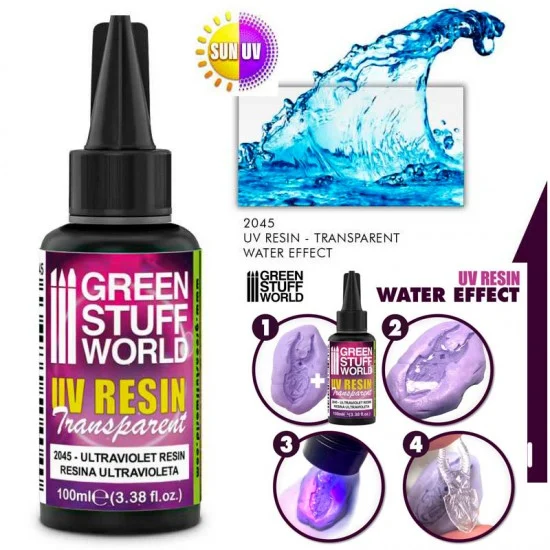 Green Stuff World 2045 Transparent UV Resin for Water Effect (100ml/3.38 fl.oz) - Hobby & Model Paints