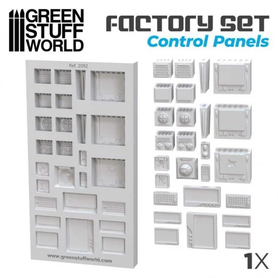 Green Stuff World 2092 Factory Silicone Molds - Control Panels (surface area measuring 6x12cm)