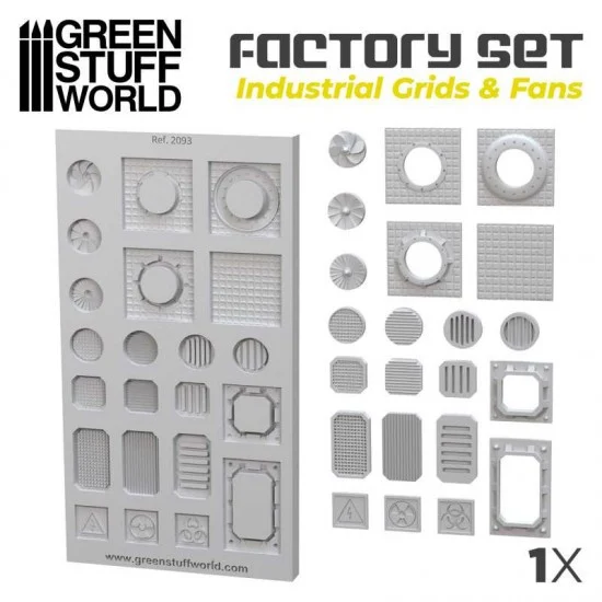 Green Stuff World 2093 Factory Silicone Molds - Industrial Grids and Fans (surface area measuring 6x12cm)