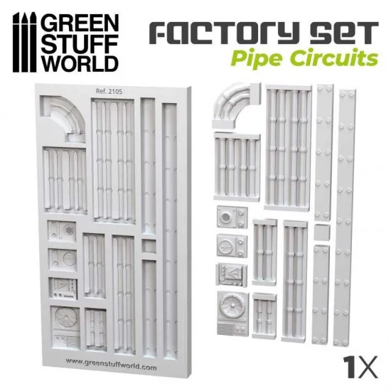 Green Stuff World 2105 Factory Silicone Molds - Pipe Circuits (surface area measuring 6x12cm)