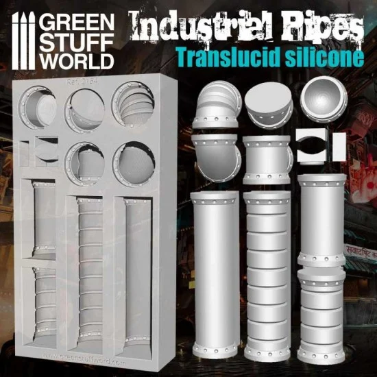 Green Stuff World 2164 Factory Silicone Molds - Industrial Pipes (surface area measuring 6x12cm)