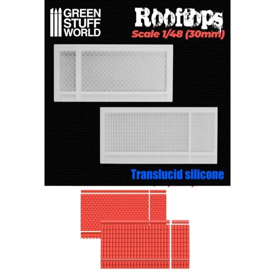 Green Stuff World 2198 1/48 (30mm) Silicone Molds - Rooftops Straight Tiles 3x4mm, Circular Tiles 4.3x6mm