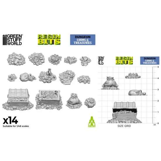 Green Stuff World 2305 1/48 Dungeon Coins and Treasures (14pcs, different types) - Scenics & Diorama