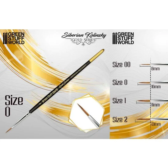 Green Stuff World 2357 Gold Series Siberian Kolinsky Brush Size #0 (10mm top) - Hobby & Model Paints