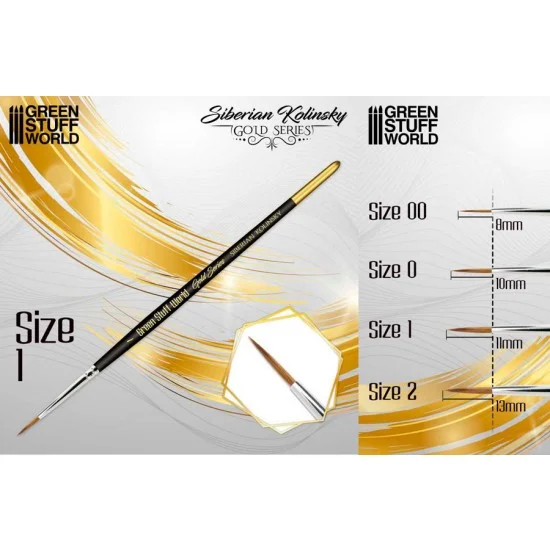 Green Stuff World 2358 Gold Series Siberian Kolinsky Brush Size #1 (11mm top) - Hobby & Model Paints
