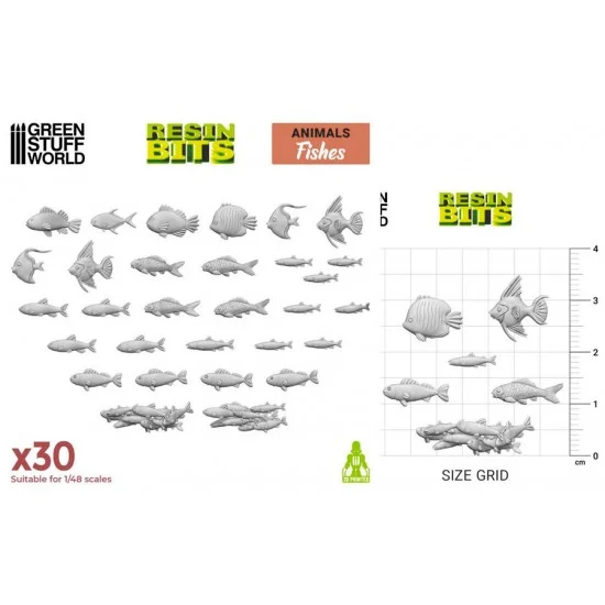 Green Stuff World 3010 1/48 - 1/35 Fish Collection (30x resin fish) for 28mm - 54mm Miniatures