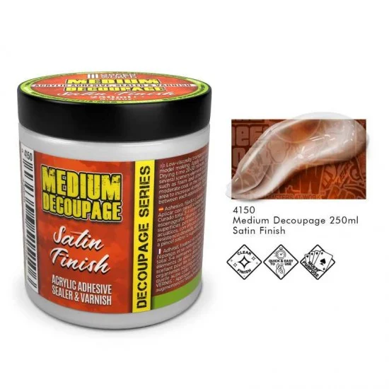 Green Stuff World 4150 Acrylic Adhesive Sealer and Varnish - Medium Decoupage #Satin Finish (250ml)