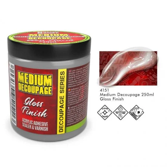Green Stuff World 4151 Acrylic Adhesive Sealer and Varnish - Medium Decoupage #Gloss Finish (250ml)