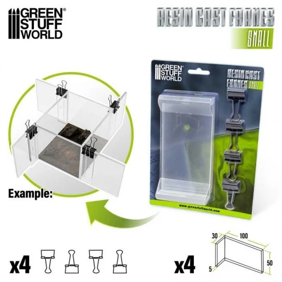 Green Stuff World 4729 Resin Cast Frames (50x100mm) with Spring Clips (to create multiple mold boxes) - Hobby Tools & Supplies
