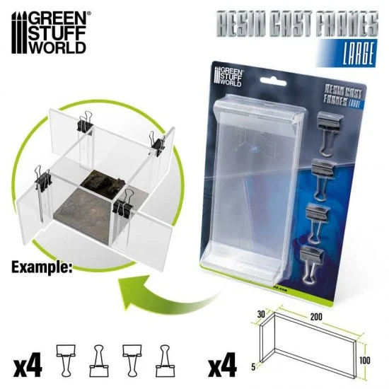 Green Stuff World 4730 Resin Cast Frames (100x200mm) with Spring Clips (to create multiple mold boxes) - Hobby Tools & Supplies