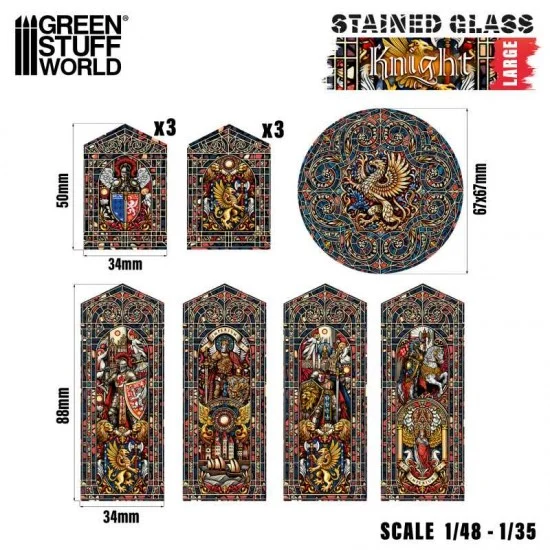 Green Stuff World 5127 1/48 -1/35 Large Knight Miniature Window Stained Glass (sheet size: 150x220 mm)
