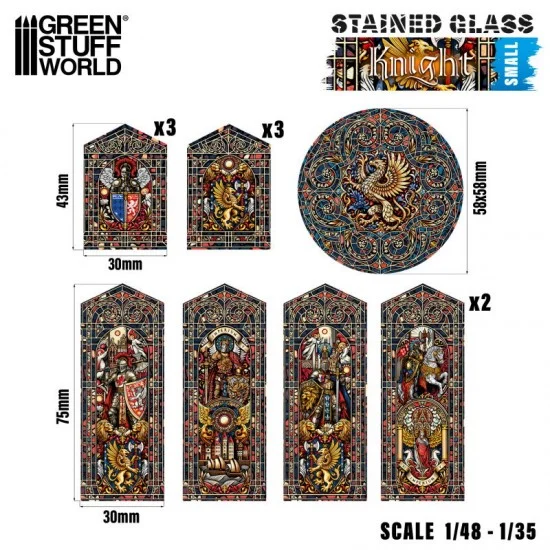 Green Stuff World 5132 1/48 -1/35 Small Knight Miniature Window Stained Glass (sheet size: 150x220 mm)