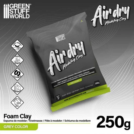 Green Stuff World 5395 Air Dry Modeling Foam Clay (250g, Grey) - Hobby Tools & Supplies