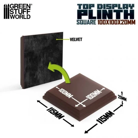Green Stuff World 5808 Lacquered Hazelnut Brown MDF Wood Square Display Bases (10x10cm, height 20mm) - Hobby Tools & Supplies