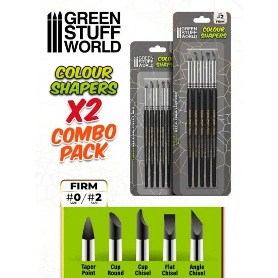 Green Stuff World 9008 Clay Colour Shapers Combo #0 and #2 (10 brushes, silicone tips black firm) - Hobby & Model Paints