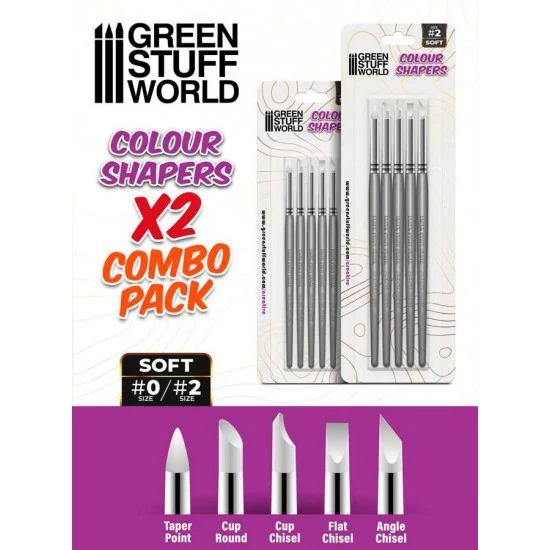 Green Stuff World 9009 Clay Colour Shapers Combo #0 and #2 (10 brushes, silicone tips white soft) - Hobby & Model Paints