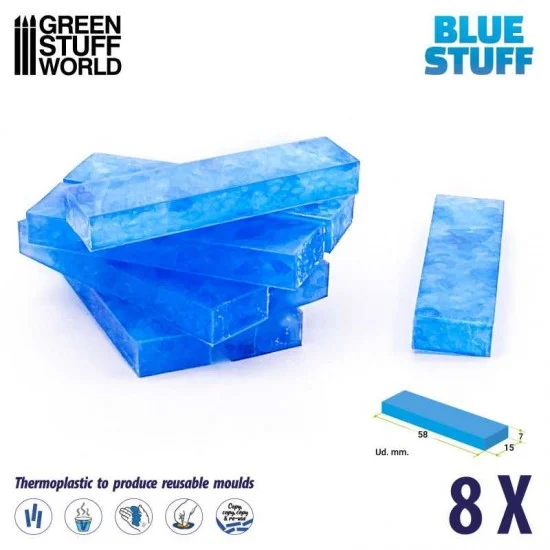 Green Stuff World 9016 Blue Stuff REUSABLE Plastic Molding (8 bars, dimension of each bar: 5.8x1.5x0.7cm) - Scenics & Diorama