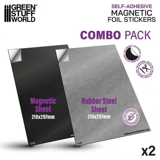 Green Stuff World 9027 Foil Stickers Combo - Magnetic and Rubber Steel Sheets (210x297mm each, self-adhesive)