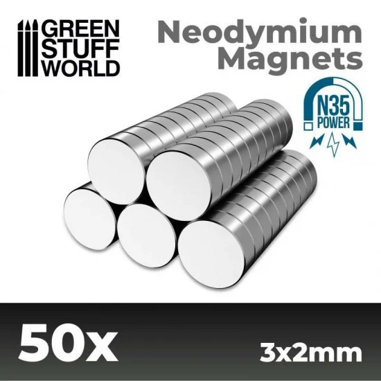 Green Stuff World 9053 50x Neodymium Magnets 3x2mm (N35) - Hobby Tools & Supplies