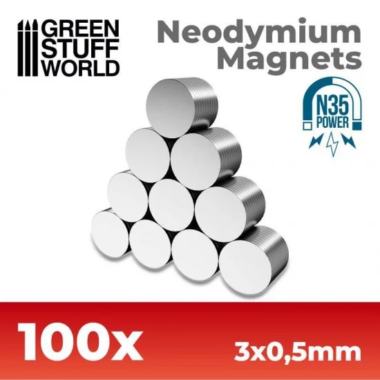Green Stuff World 9060 100x Neodymium Magnet 3x0.5mm (N35) - Hobby Tools & Supplies