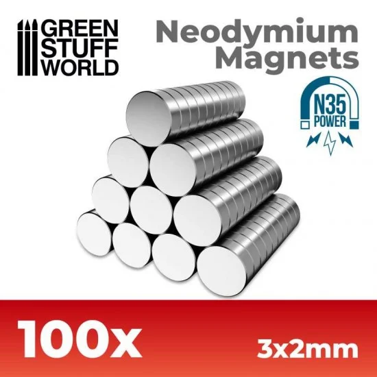 Green Stuff World 9062 100x Neodymium Magnets 3x2mm (N35) - Hobby Tools & Supplies