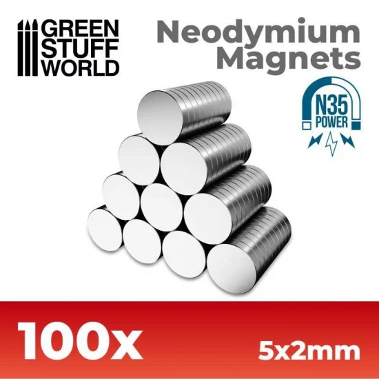 Green Stuff World 9063 100x Neodymium Magnets 5x2mm (N35) - Hobby Tools & Supplies