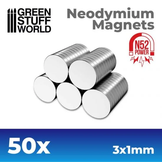 Green Stuff World 9259 50x Neodymium Magnets 3x1mm (N52) - Hobby Tools & Supplies