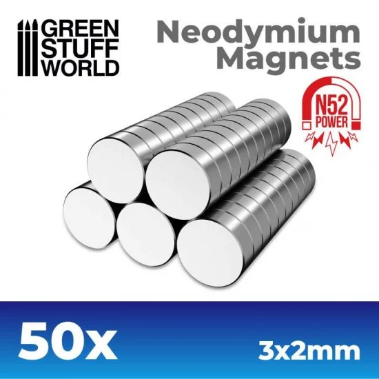 Green Stuff World 9260 50x Neodymium Magnets 3x2mm (N52) - Hobby Tools & Supplies