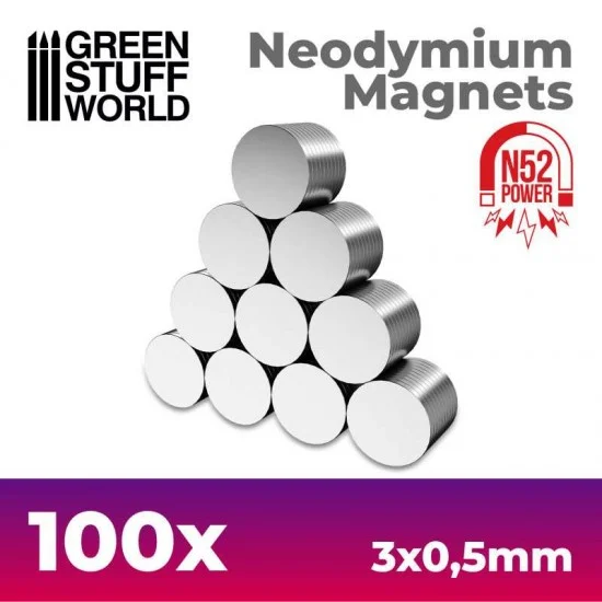 Green Stuff World 9262 100x Neodymium Magnets 3x0.5mm (N52) - Hobby Tools & Supplies