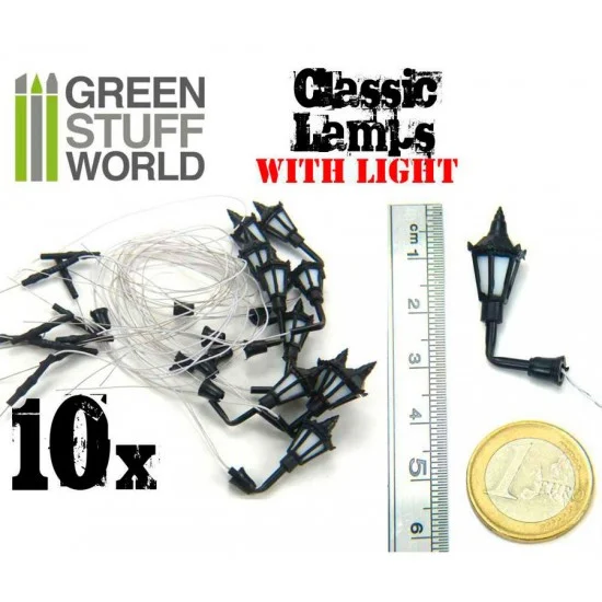 Green Stuff World 9270 28mm Scale Classic WALL Lamps with LED Lights (height: 3cm, 10pcs) - Scenics & Diorama