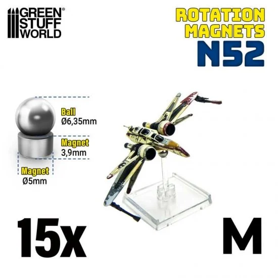Green Stuff World 9276 15x Rotation Magnet (N52) Size M (magnets: 5mm, steel balls: 6.35mm) - Hobby Tools & Supplies