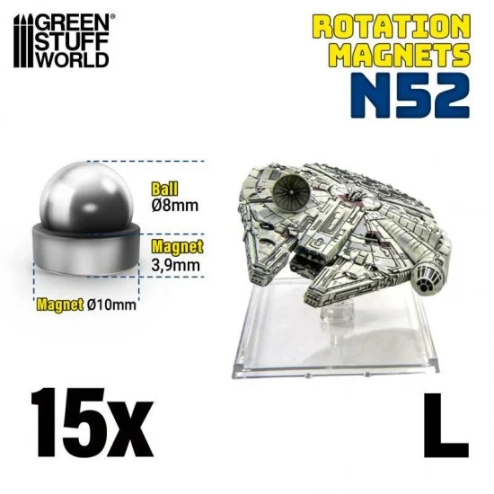 Green Stuff World 9277 15x Rotation Magnet (N52) Size L (magnets: 10mm, steel balls: 8mm) - Hobby Tools & Supplies