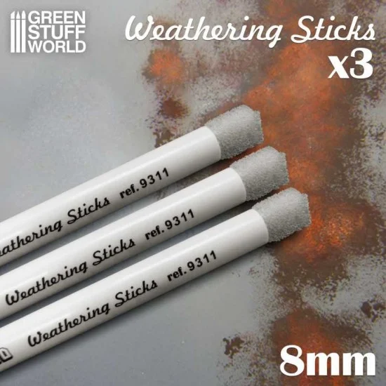 Green Stuff World 9311 8mm Sponge Weathering Brushes/Sticks (3 pens) - Hobby & Model Paints