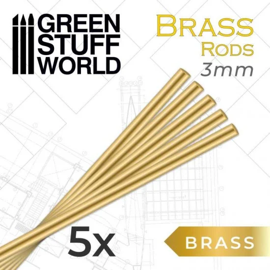 Green Stuff World 9334 Pinning Brass Alloy Rods (thickness: 3mm, length: 250mm, 5pcs) - Hobby Tools & Supplies