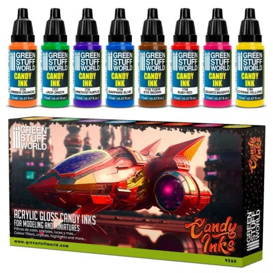 Green Stuff World 9568 Acrylic Paint Set - Candy Ink (8x 17ml, gloss and smooth finish)