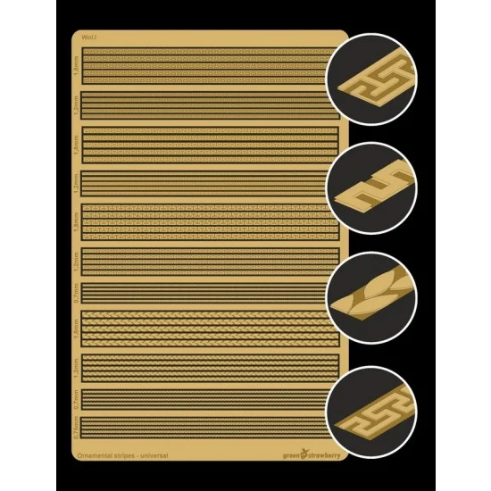 Greenstrawberry WG004-1 Wargaming - Ornamental Stripes Universal Vol.I 0.75mm, 0.7mm, 1.2mm, 1.8mm