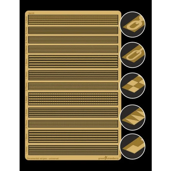 Greenstrawberry WG004-3 Ornamental Stripes Vol.III Photo-etch set (0.75mm, 0.7mm, 1.2mm, 1.8mm)