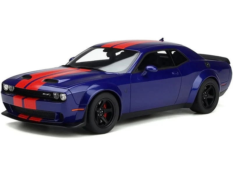 2021 Dodge Challenger Super Stock Blue with Red Stripes 1/18 Model Car by GT Spirit - Dodge Models