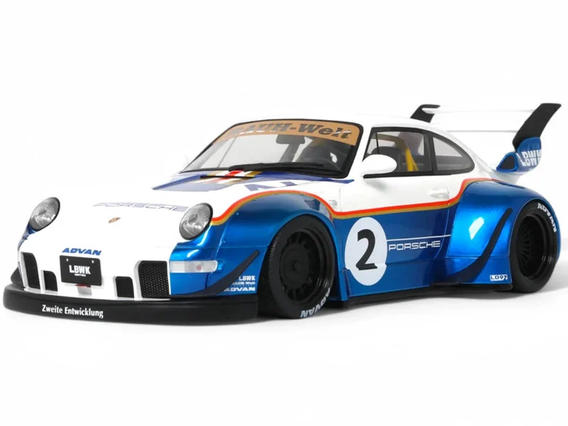 2023 RWB x Liberty Walk 993 #2 White and Blue Metallic with Graphics 1/18 Model Car by GT Spirit - Porsche Models
