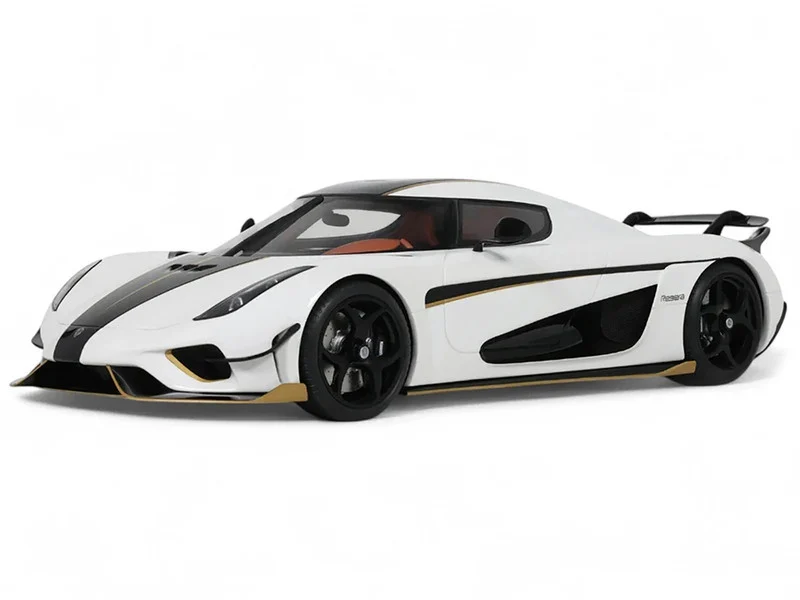 2023 Koenigsegg Regera White with Black Stripes 1/18 Model Car by GT Spirit - Koenigsegg Models