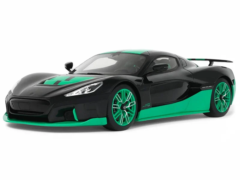 2023 Rimac Nevera Black with Green Stripes 1/18 Model Car by GT Spirit - Other