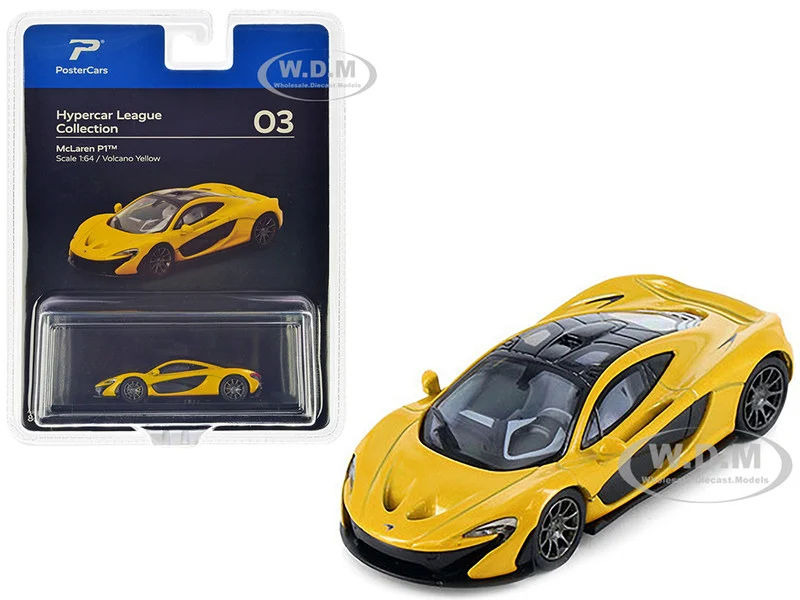 McLaren P1 Volcano Yellow Metallic with Black Top "Hypercar League Collection" 1/64 Diecast Model Car by PosterCars - McLaren Models