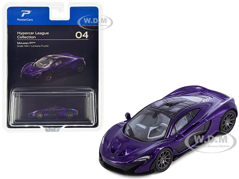 McLaren P1 Lantana Purple Metallic with Black Top "Hypercar League Collection" 1/64 Diecast Model Car by PosterCars - McLaren Models