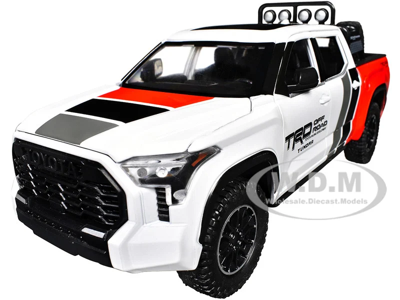 2023 Toyota Tundra TRD 4x4 Pickup Truck White and Red with Black and Gray Stripes with Sunroof and Wheel Rack Limited Edition to 2400 pieces Worldwide 1/24 Diecast Model Car - Toyota Models