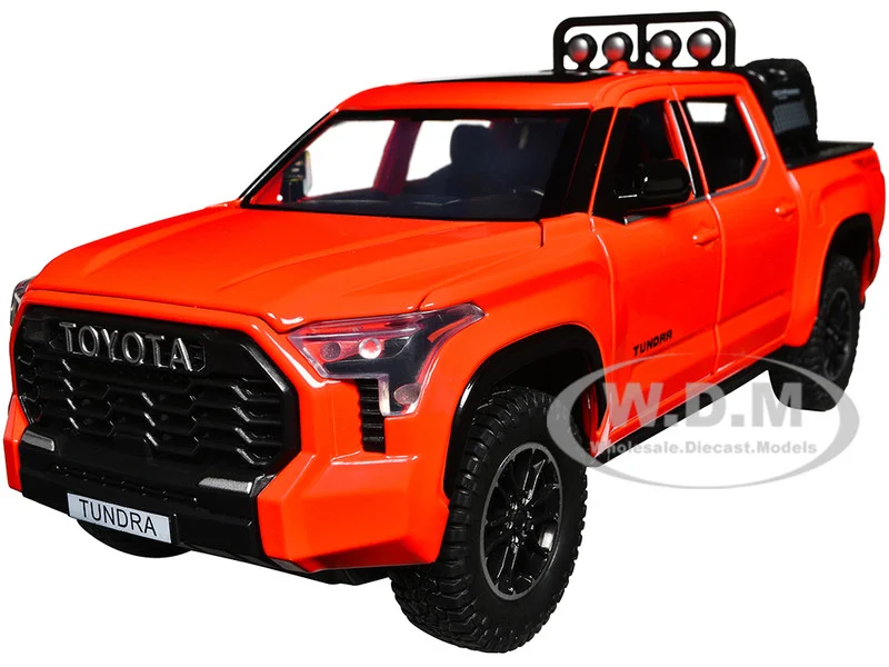 2023 Toyota Tundra TRD 4x4 Pickup Truck Solar Octane Orange with Sunroof and Wheel Rack 1/24 Diecast Model Car - Toyota Models