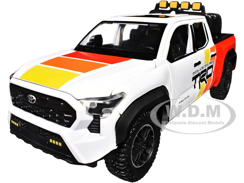2024 Toyota Tacoma TRD Off Road Edition Pickup Truck White and Red with TRD Stripes with Sunroof and Wheel Rack Limited Edition to 2400 pieces Worldwide 1/24 Diecast Model Car - Toyota Models