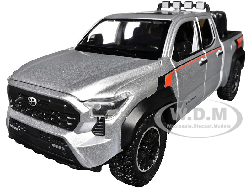 2024 Toyota Tacoma TRD Off Road Edition Pickup Truck Silver Metallic with TRD Stripes with Sunroof and Wheel Rack Limited Edition to 2400 pieces Worldwide 1/24 Diecast Model Car - Toyota Models
