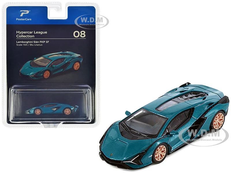 Lamborghini Sian FKP 37 Blu Uranus Blue Metallic "Hypercar League Collection" 1/64 Diecast Model Car by PosterCars - Lamborghini Models
